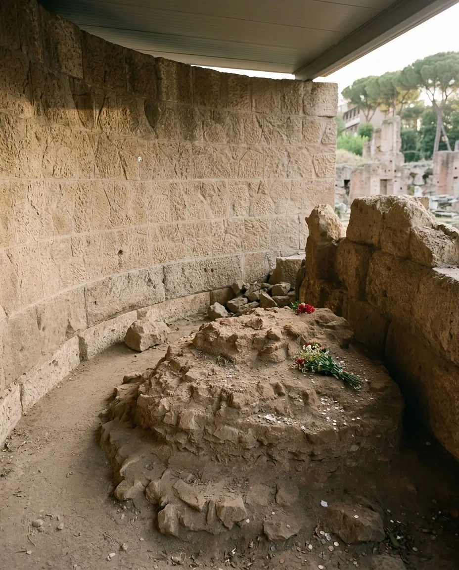Fresh flowers left on the altar of the Temple of Divus Julius in the Roman Forum